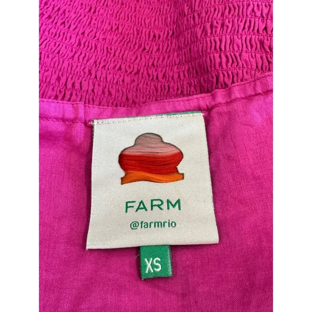 FARM Rio Vibrant Pink Lace Embroidered Puff Sleeve Blouse Crop Top Sz XS